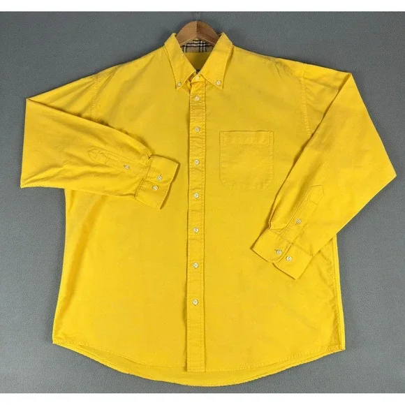 Burberry Shirt Mens XL Yellow Nova Check Flip Cuff Quiet Luxury Designer - Picture 3 of 9